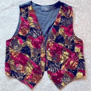 Vintage Fall Vest Leaf Pattern Sparkly Velvet Retro 90s Cottagecore Whimsigoth